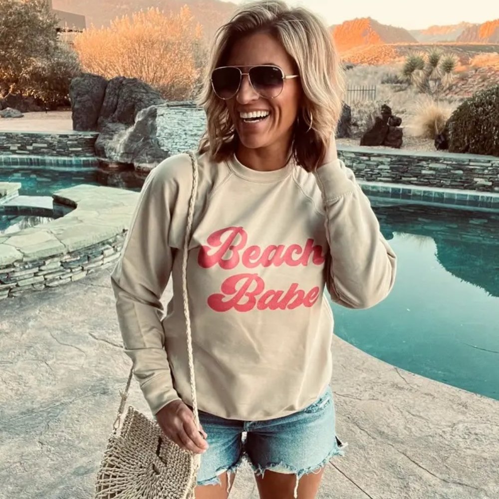 Beach babe french terry raglan graphic sweatshirt